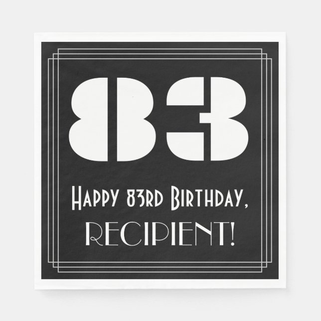 83:e födelsedagen: Art Deco Inspired Titta "83" +  Pappersservett (Framsidan)