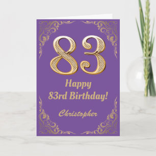 83:e födelsedagen Lila och Guld Glitter Ram Kort