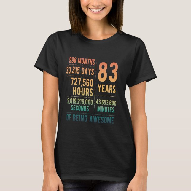 83:e födelsedagen Manar Kvinnor i unga 83 år T Shirt (Framsida)