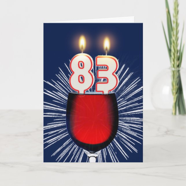 83:e födelsedagen med vin och ljus kort (Framsida)