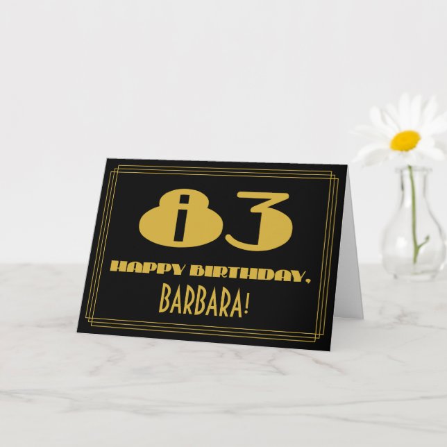 83:e födelsedagen: Namn + Art Deco Inspired (83) Kort (Liten växt)