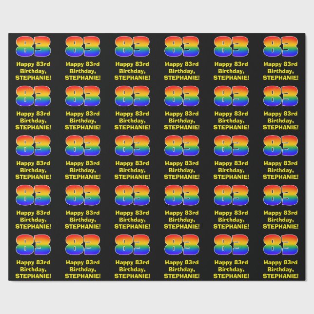 83:e födelsedagen: Roligt, färgstark regnbåge insp Presentpapper (Seam)