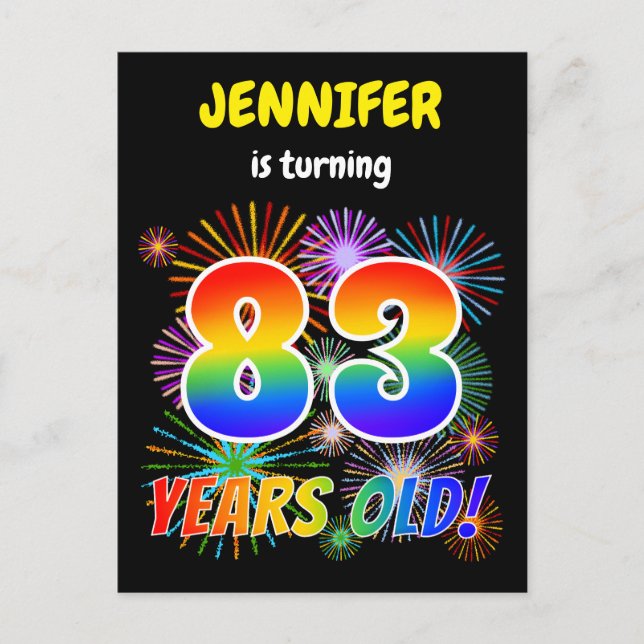 83:e födelsedagen - Roligt Fireworks, Regnbåge "83 Vykort (Framsida)