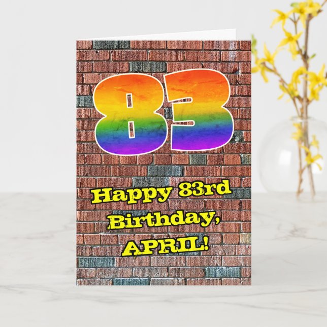 83:e födelsedagen: Roligt Graffiti-Inspired Rainbo Kort (Gul blomma)