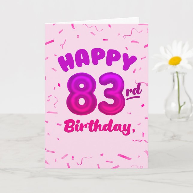 83:e födelsedags kort med eget namn och ballongnum (Liten växt)
