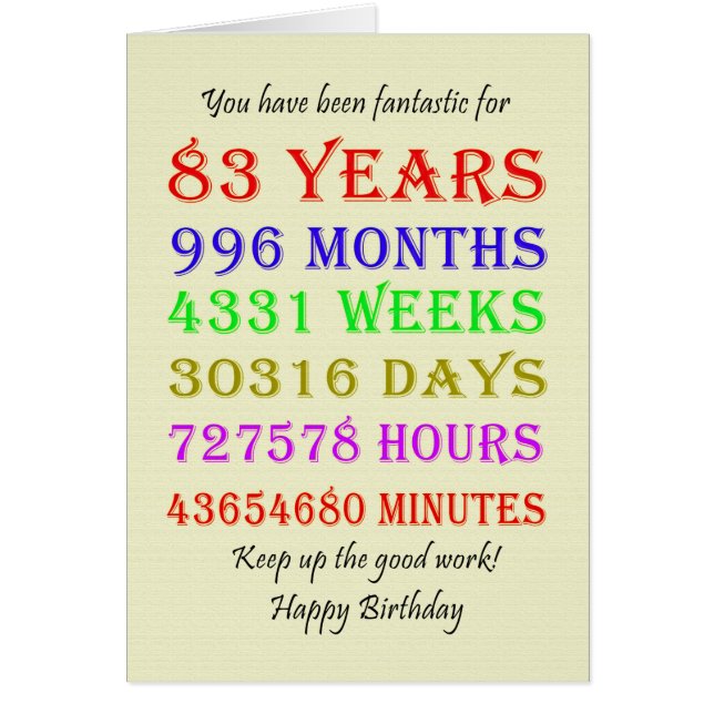 83:e födelsedagsmilstolpar hälsningskort (Framsidan)