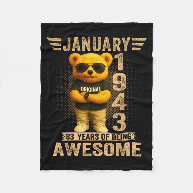 83 Year Old January 1943 Teddy Bear 83rd Birthday  Fleecefilt (Framsidan)