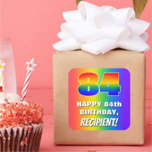84:e födelsedag: färgfull, Roligt Rainbow Mönster  Fyrkantigt Klistermärke