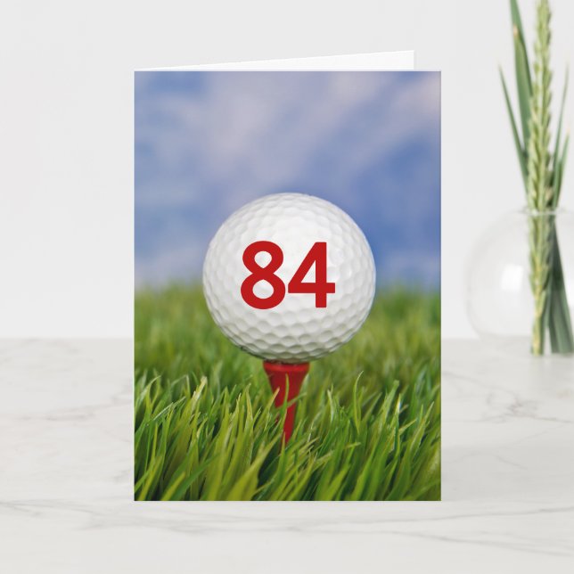 84:e födelsedag Golf Boll på Rött färgkort Kort (Framsida)