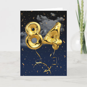 84:e födelsedag Guld Mylar Balloon and Confetti Ca Kort