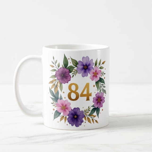 84:e födelsedag Mugg - Blommigt Utandning med anta (Vänster)