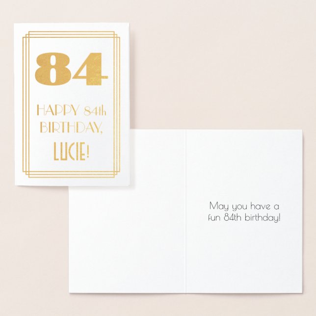 84:e födelsedagen: Art Deco Inspired Titta "84" oc Folierat Kort (Display)