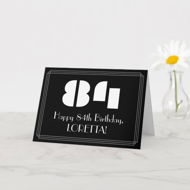 84:e födelsedagen: Art Deco Inspired Titta "84" oc Kort (Liten växt)