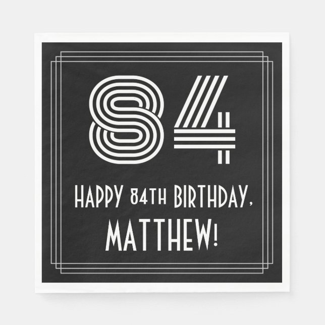 84:e födelsedagen: Art Deco Inspired Titta "84" +  Pappersservett (Framsidan)