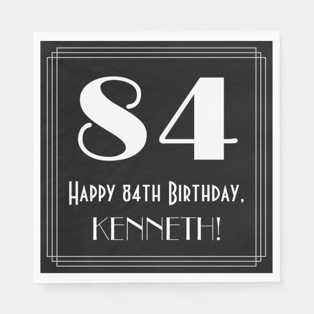 84:e födelsedagen ~ Art Deco Inspired Titta "84",  Pappersservett (Framsidan)