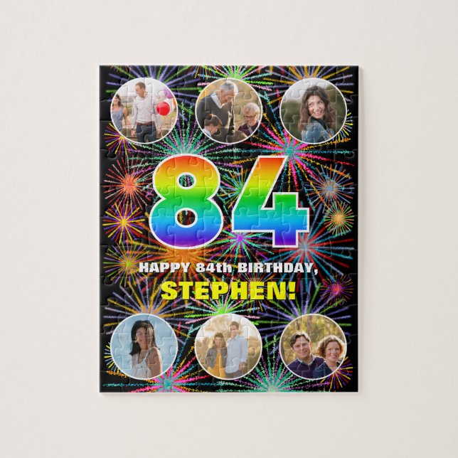 84:e födelsedagen: Roligtens regnbågsnr, eget namn Pussel (Vertikal)