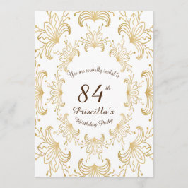 84:e,Födelsedagsfest,Art deco,Flower,guld,vit Inbjudningar