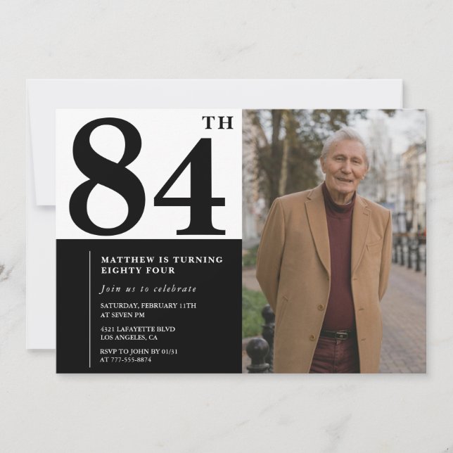 84:e födelsedagsinbjudan till Photo Black och Whit Inbjudningar (Framsida)