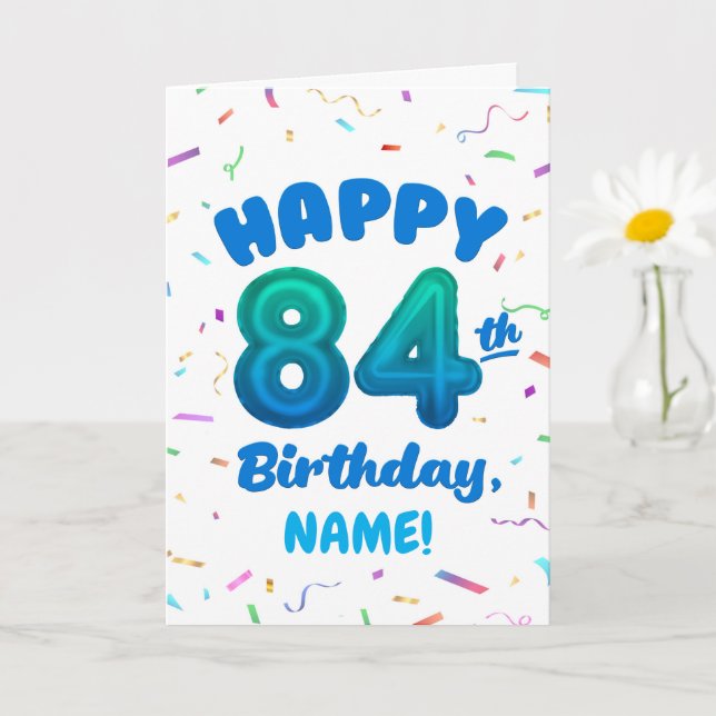 84th Balloon Number Custom Name Birthday Card Kort (Liten växt)