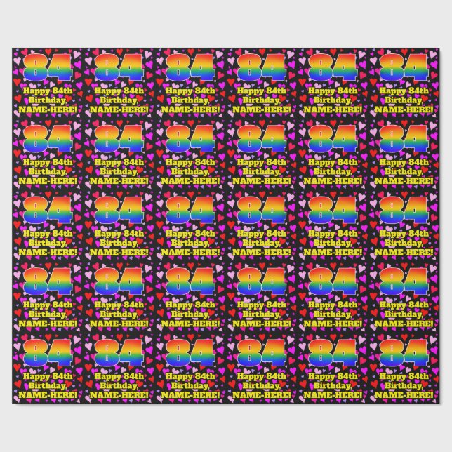 84th Birthday: Loving Hearts Pattern, Rainbow # 84 Presentpapper (Seam)