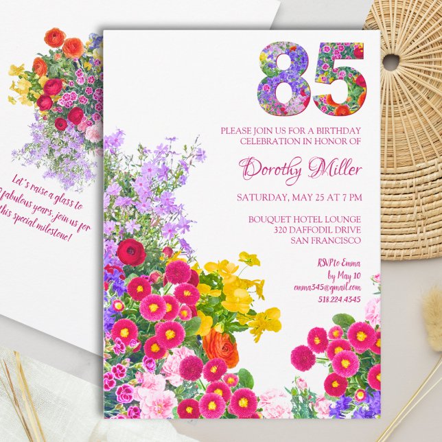 85 år Elegant trädgårdsblomma – 85-årsdag Inbjudningar (Skapare uppladdad)