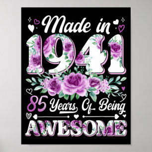 85 år gammal tillverkad 1941 blommig 85-årsdag kvi poster