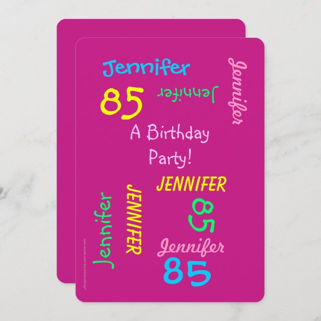 85 år Ung Födelsedagsfest Rosa Namn Inbjudningar (Fram/baksida)