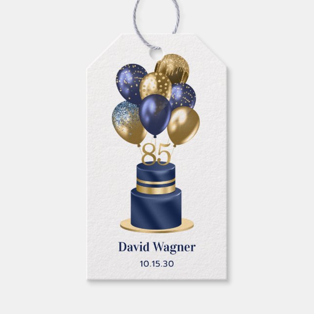 85-årsdag Navy Blue Tårta Presentetikett (Framsidan)