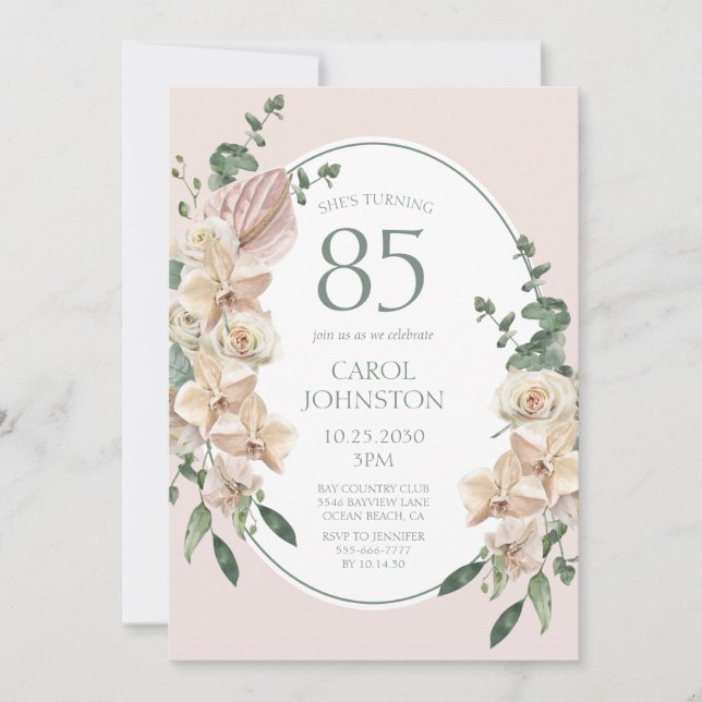 85-årsdag Tropisk Blomma Inbjudningar (Framsida)