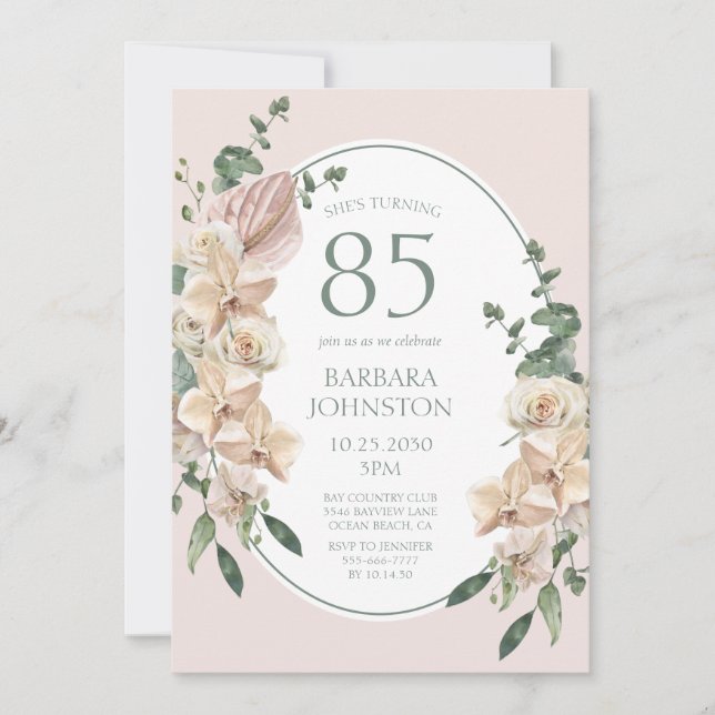 85-årsdag Tropisk Blomma Inbjudningar (Framsida)