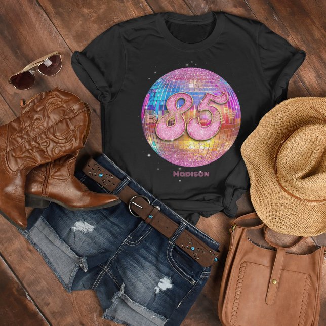 85-årsfest Guld Rosa Glitter Diskokula T Shirt (Skapare uppladdad)