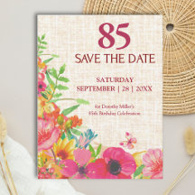 85-årsfirande Djärva Blommiga Lin Save the Date