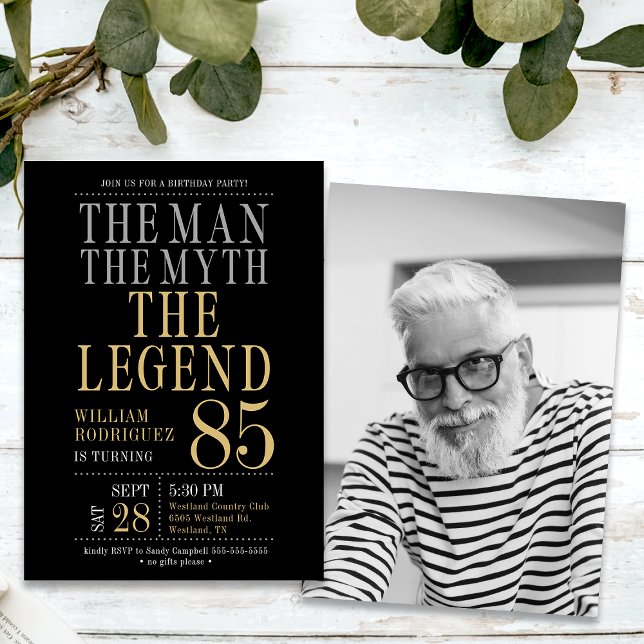 85-årsfirande Mannen Myten Legenden Foto Inbjudningar (Skapare uppladdad)