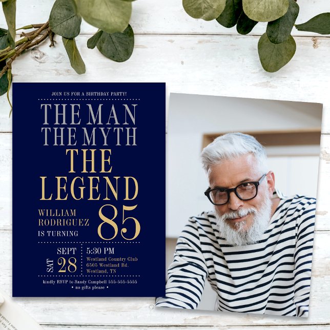 85-årsfirande Mannen Myten Legenden Foto Inbjudningar (Skapare uppladdad)