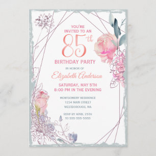 85:e födelsedag Blommigt Ro Watercolor Party Inbjudningar