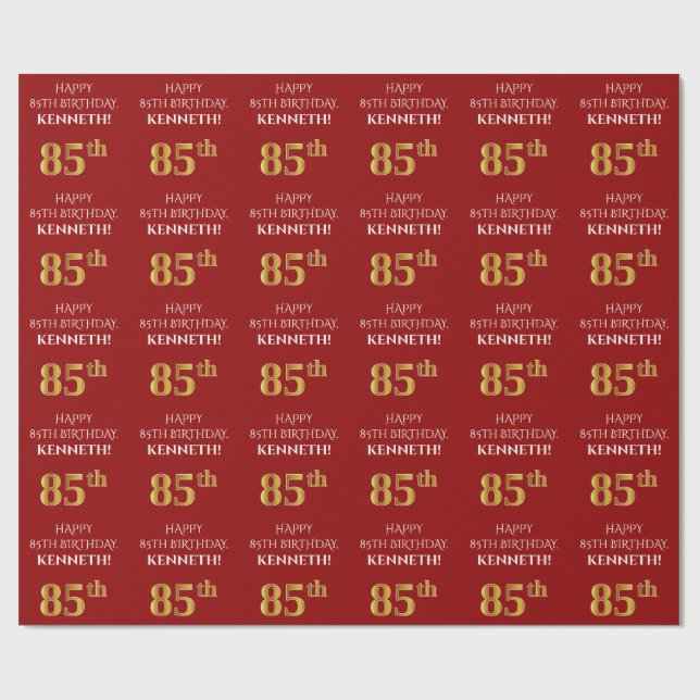 85:e födelsedag: Elegant, rött, Faux Guld-utseende Presentpapper (Platt)