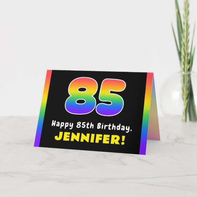 85:e födelsedag: Färgfullt regnbåge nr 85, anpassa Kort (Framsida)