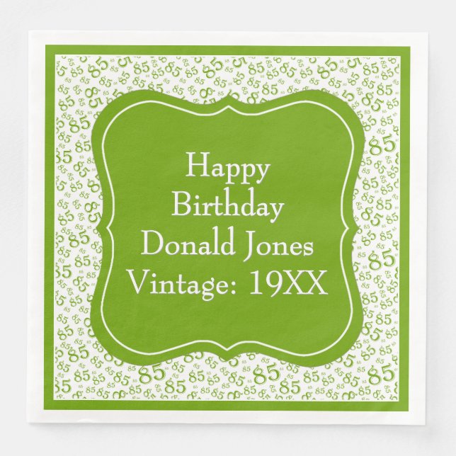 85:e födelsedag Grönt/vit hakparentnummer Mönster Pappersservett (Framsida)