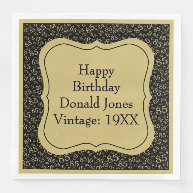 85:e födelsedag Guld/Svarta parentesnummer Mönster Pappersservett (Framsida)
