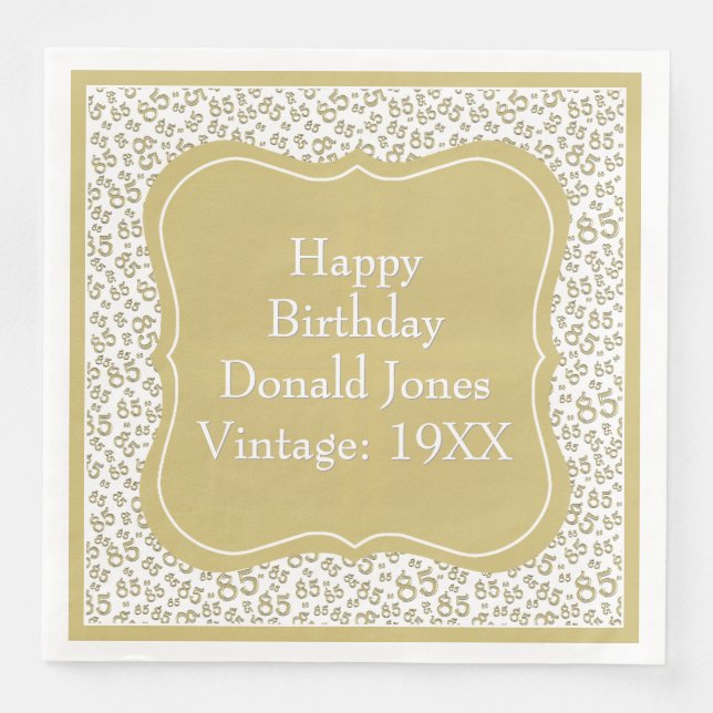 85:e födelsedag Guld/vit hakparentnummer Mönster Pappersservett (Framsida)