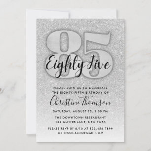 85:e födelsedag i silver Glitter Inbjudningar