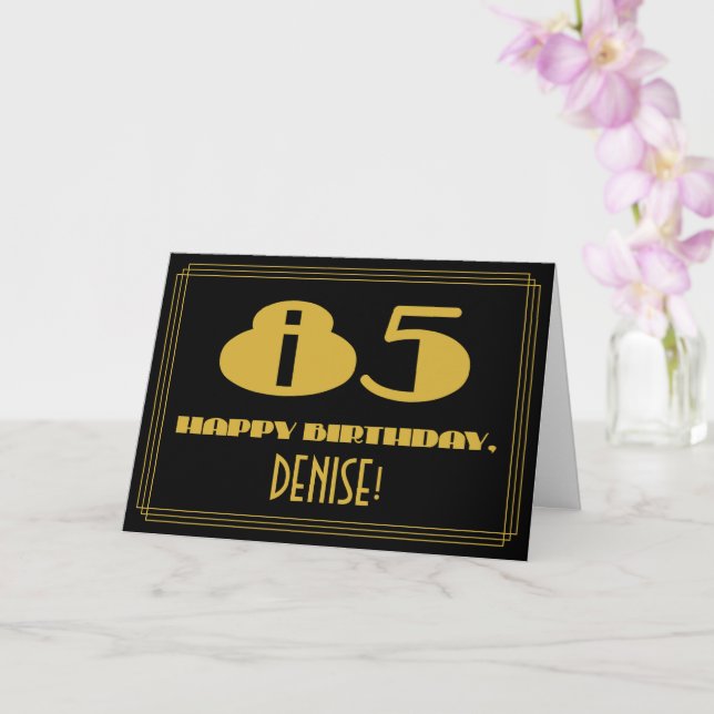 85:e födelsedag: Namn + Art Deco Inspired (85) Kort (Orkide)