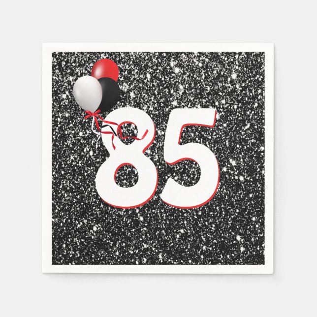 85:e födelsedag på svarta Glitter-servetter Pappersservett (Framsidan)