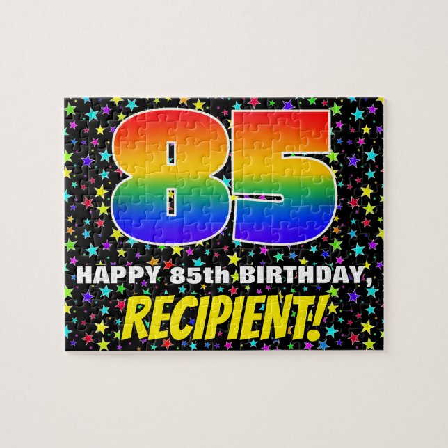 85:e födelsedag - Roligt, färgstark stjärna Fält M Pussel (Horisontell)