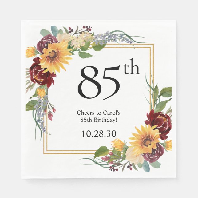 85:e födelsedag: solblommor pappersservett (Framsidan)