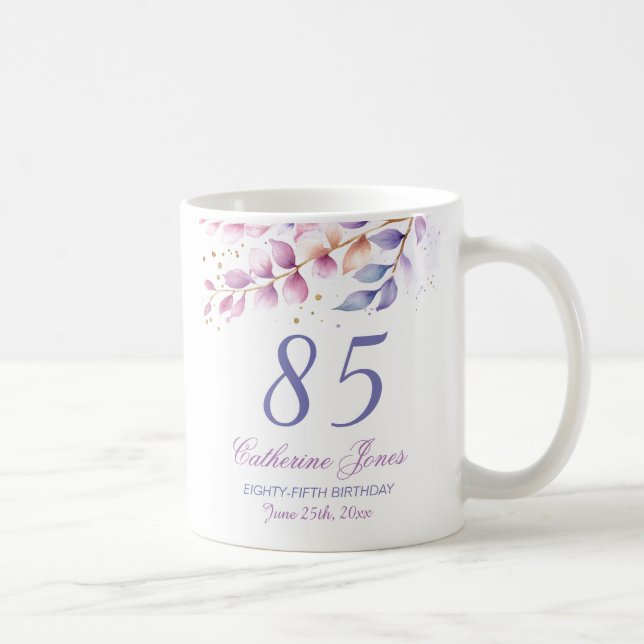 85:e födelsedag Viskare i Lavender och Guld Kaffemugg (Höger)
