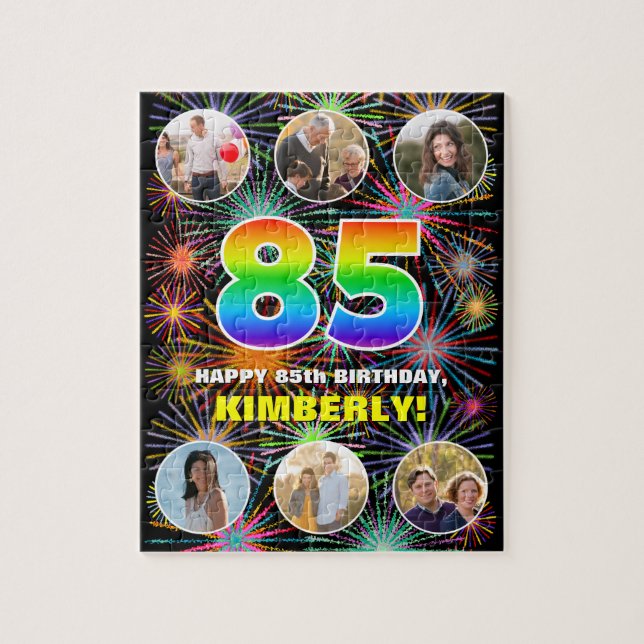 85:e födelsedagen: Roligtens regnbågsnr, eget namn Pussel (Vertikal)