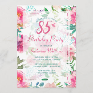 85:e födelsedagen Tropisk Blommigt Rosa Peony Part Inbjudningar