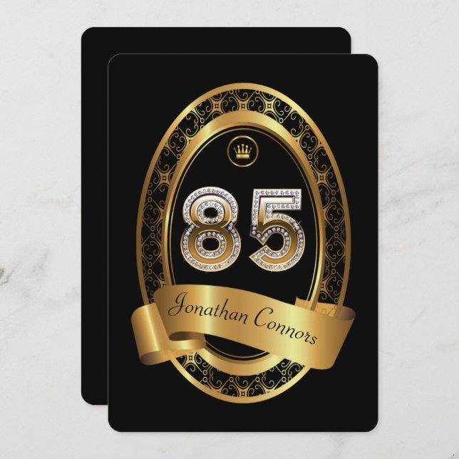 85:e,födelsedagsfest kvinnlig man,elegant färg inbjudningar (Fram/baksida)