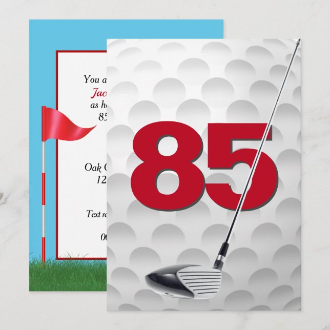 85:e Födelsedagsfestens Golf-tema Inbjudningar (Fram/baksida)